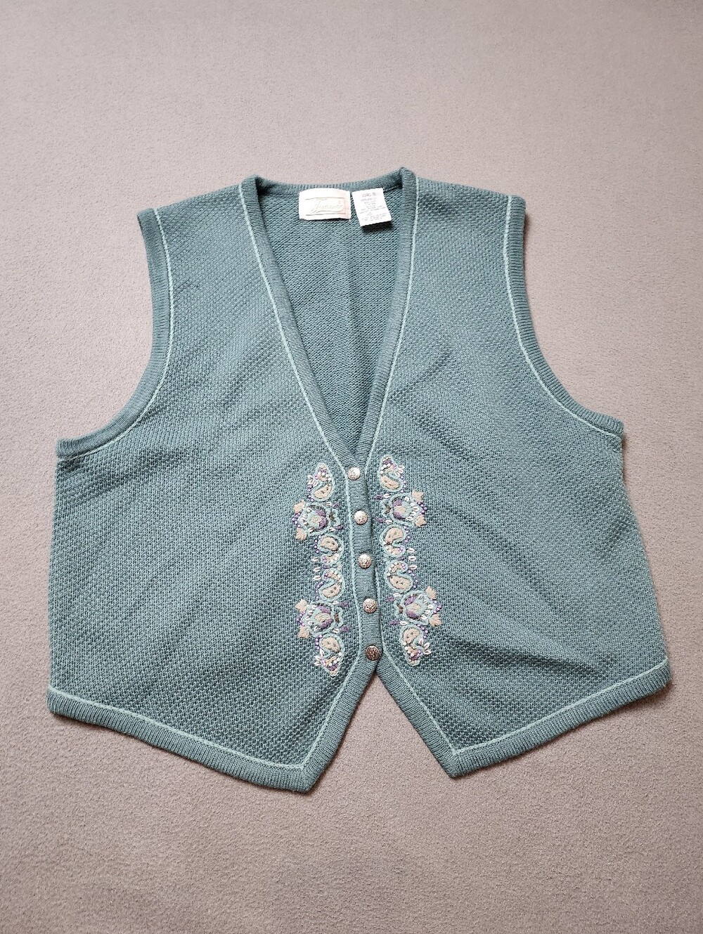 Sears Tradition Embroidered Vest Size 18 | Teal Floral Beaded